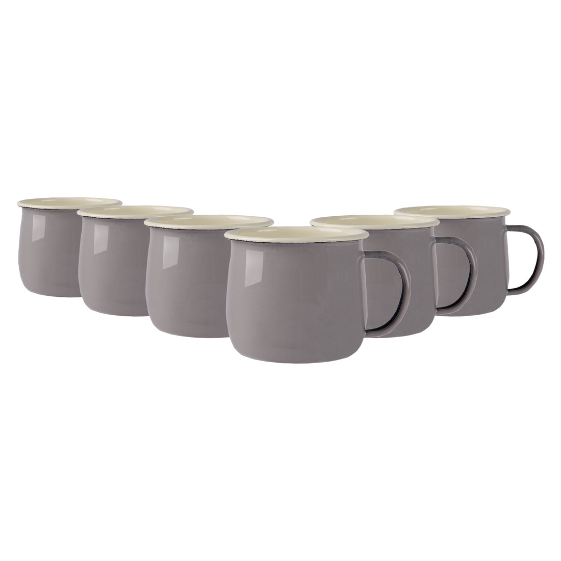 375ml Pastel Grey Enamel Belly Mugs - Pack of 6
