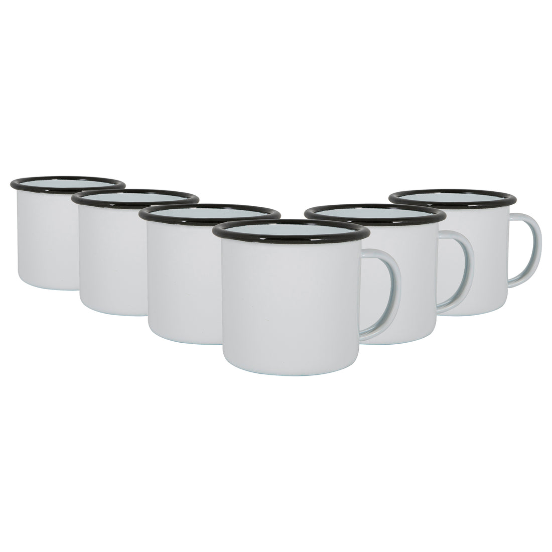 375ml White &amp; Black Enamel Mugs - Pack of 6