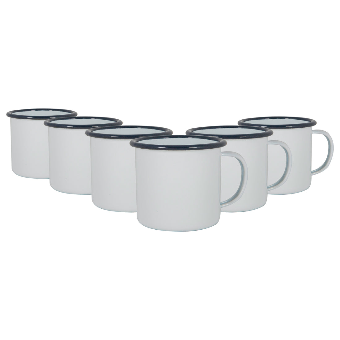 375ml White &amp; Blue Enamel Mugs - Pack of 6