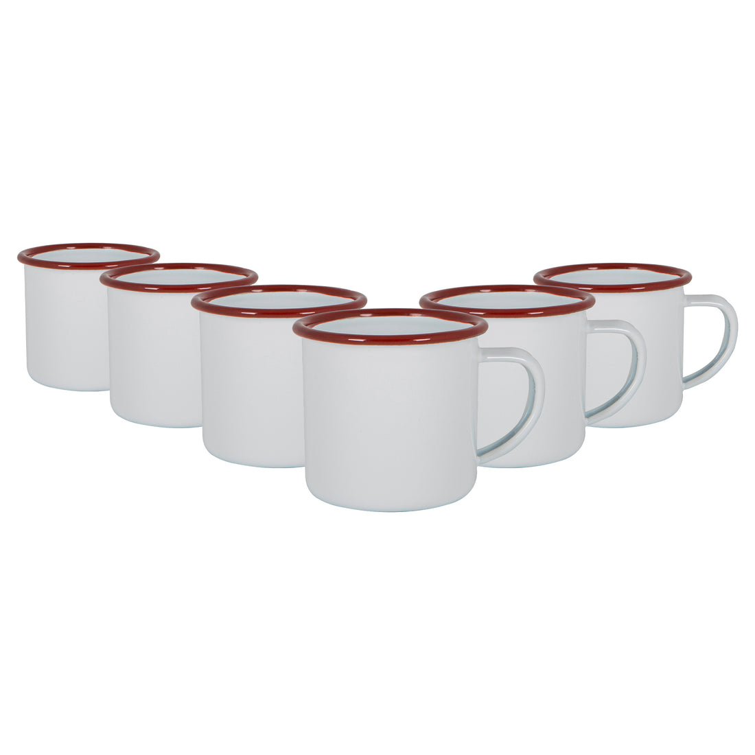 130ml White &amp; Red Enamel Espresso Cups - Pack of 6