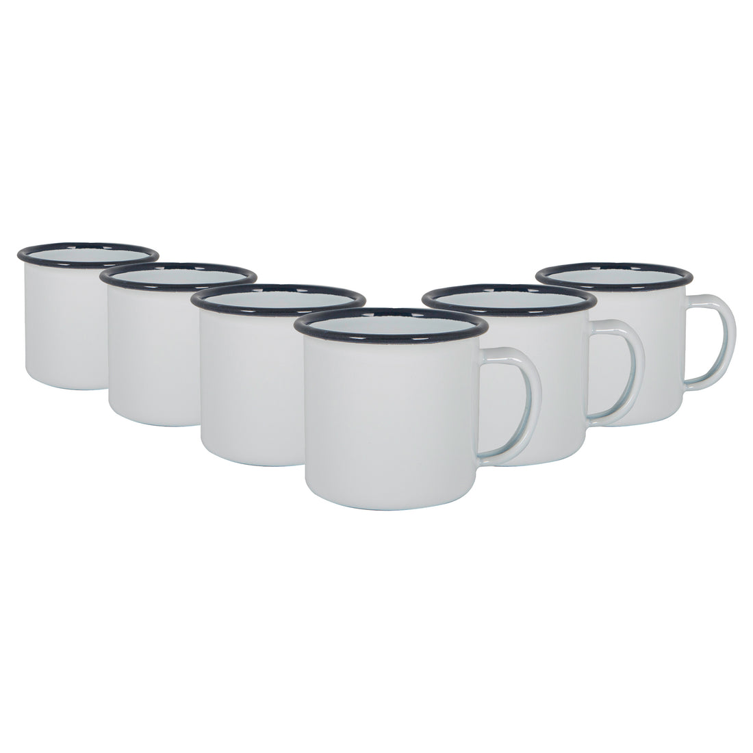 130ml White &amp; Navy Enamel Espresso Cups - Pack of 6