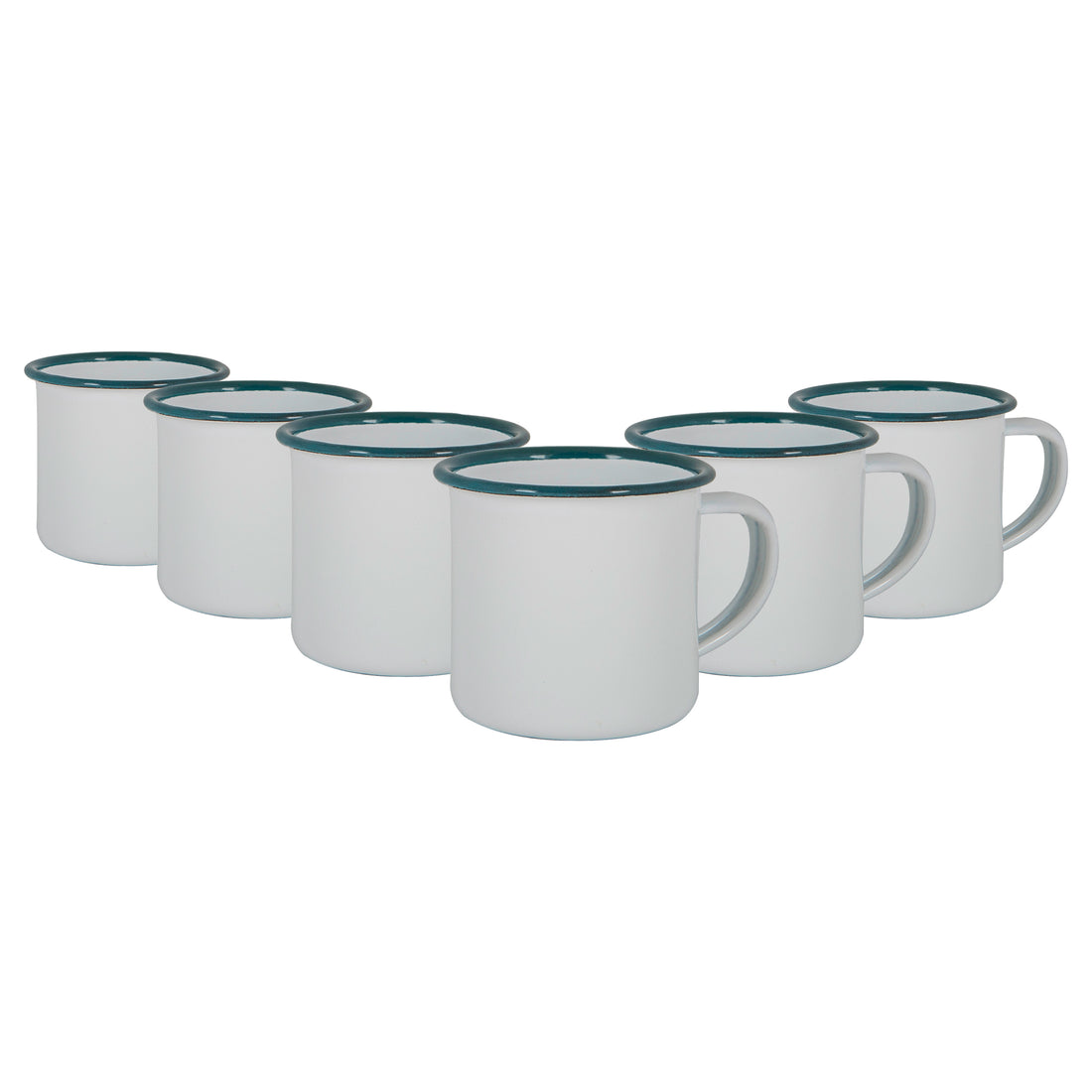 130ml White &amp; Green Enamel Espresso Cups - Pack of 6