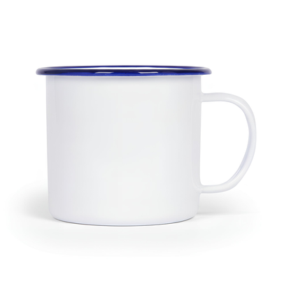 568ml White Enamel Mug - Blue