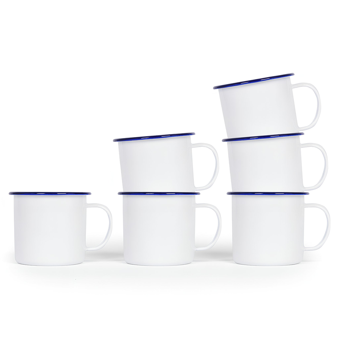 568ml White Enamel Mugs - Blue - Pack of 6