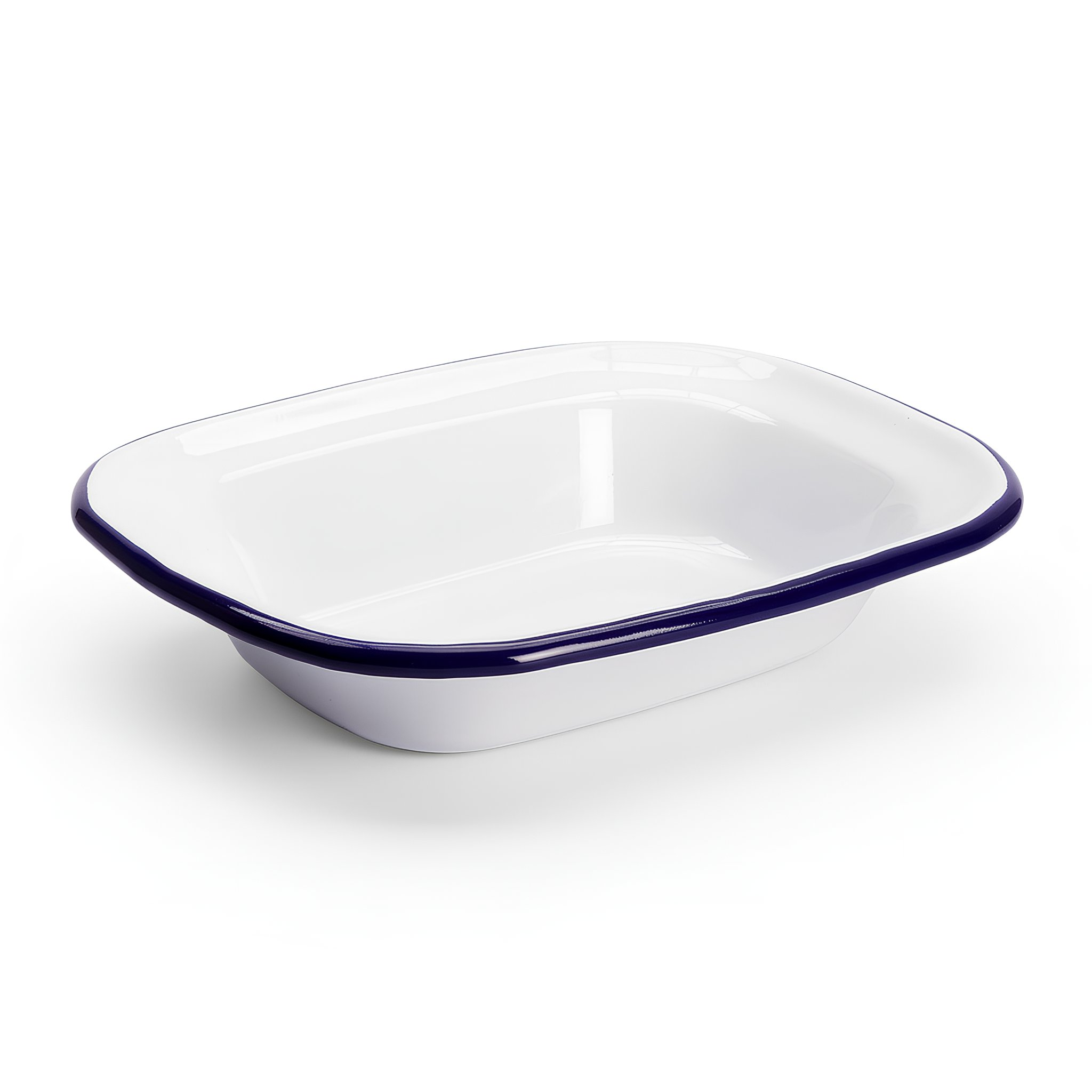 White Enamel Pie Dish - 18 x 13.5cm - Blue