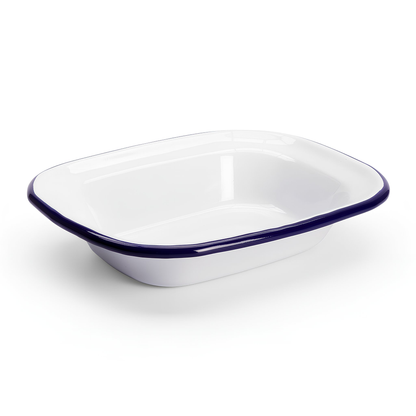 White Enamel Pie Dish - 18 x 13.5cm - Blue