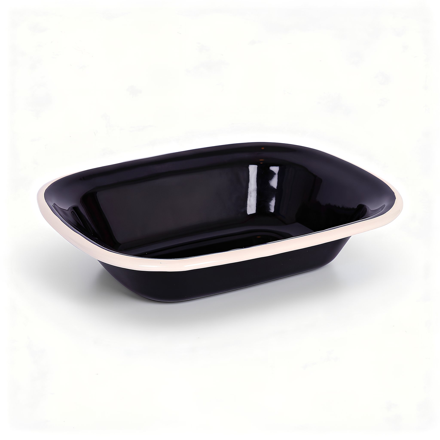 Black Enamel Pie Dish - 18 x 13.5cm - White
