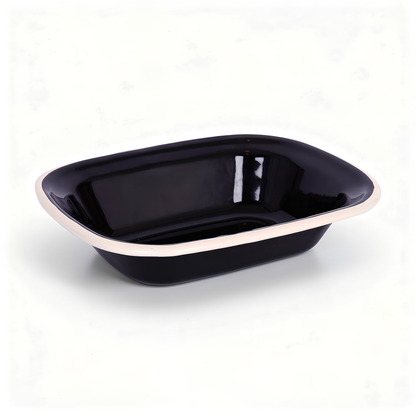 Black Enamel Pie Dish - 18 x 13.5cm - White