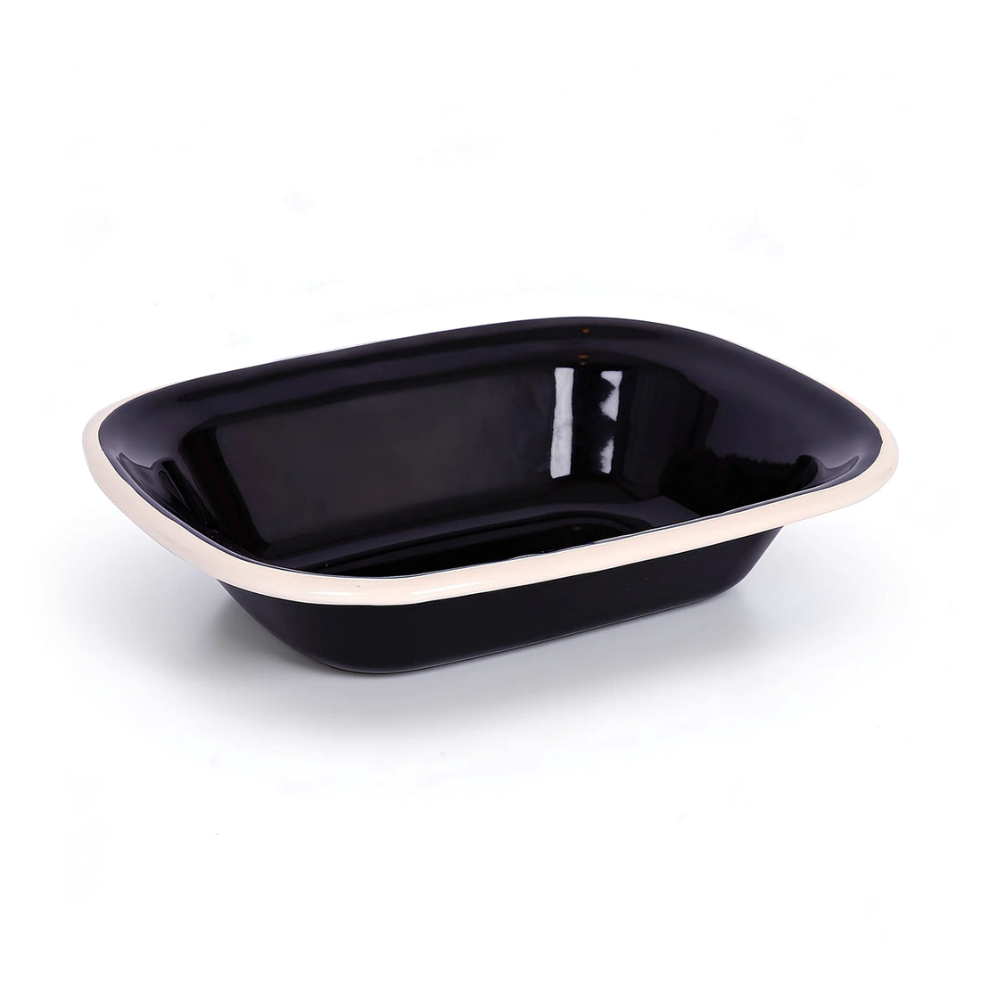 Black Enamel Pie Dish - 18 x 13.5cm - White
