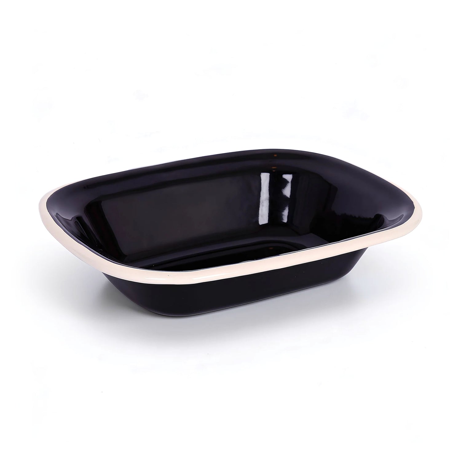 Black Enamel Pie Dish - 18 x 13.5cm - White
