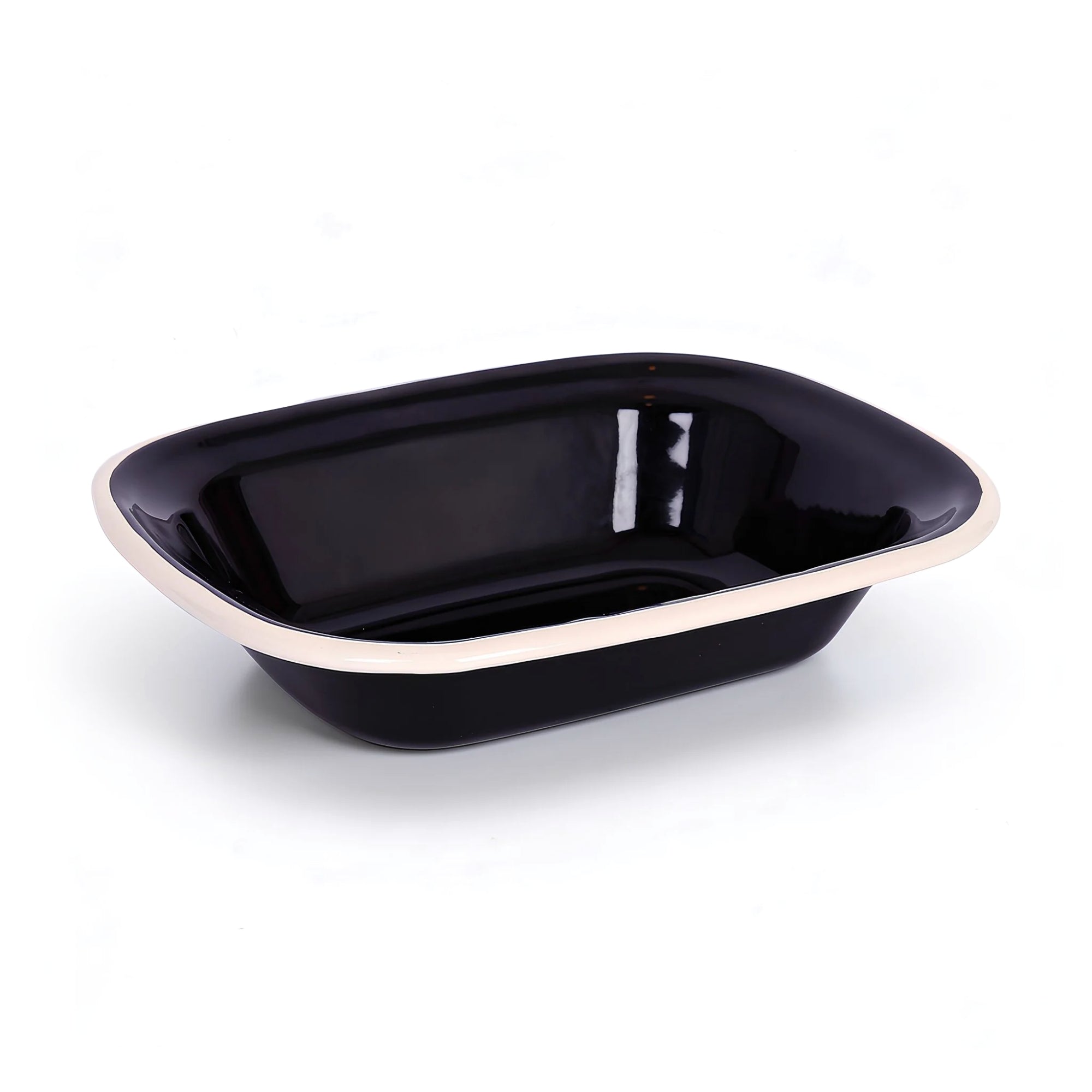 Black Enamel Pie Dish - 18 x 13.5cm - White