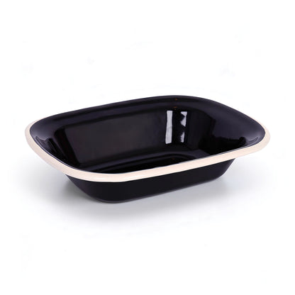Black Enamel Pie Dish - 18 x 13.5cm - White