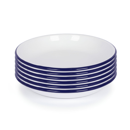 White Enamel Pasta Bowls - 20cm - Blue - Pack of 6