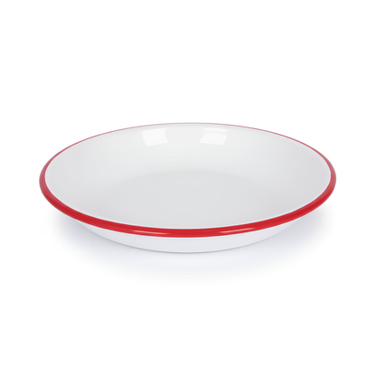 White Enamel Pasta Bowl - 20cm - Red