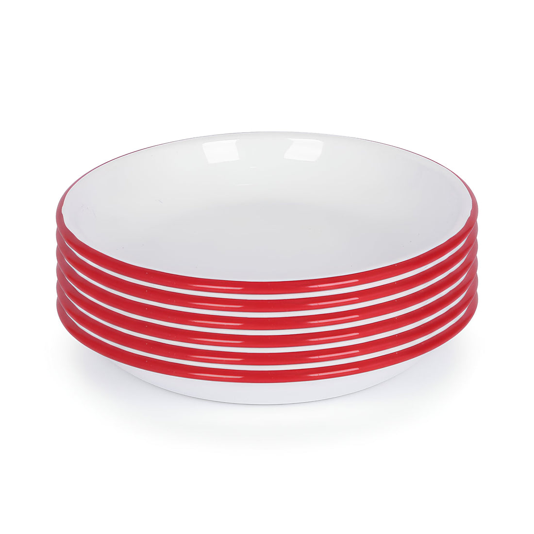 White Enamel Pasta Bowls - 20cm - Red - Pack of 6