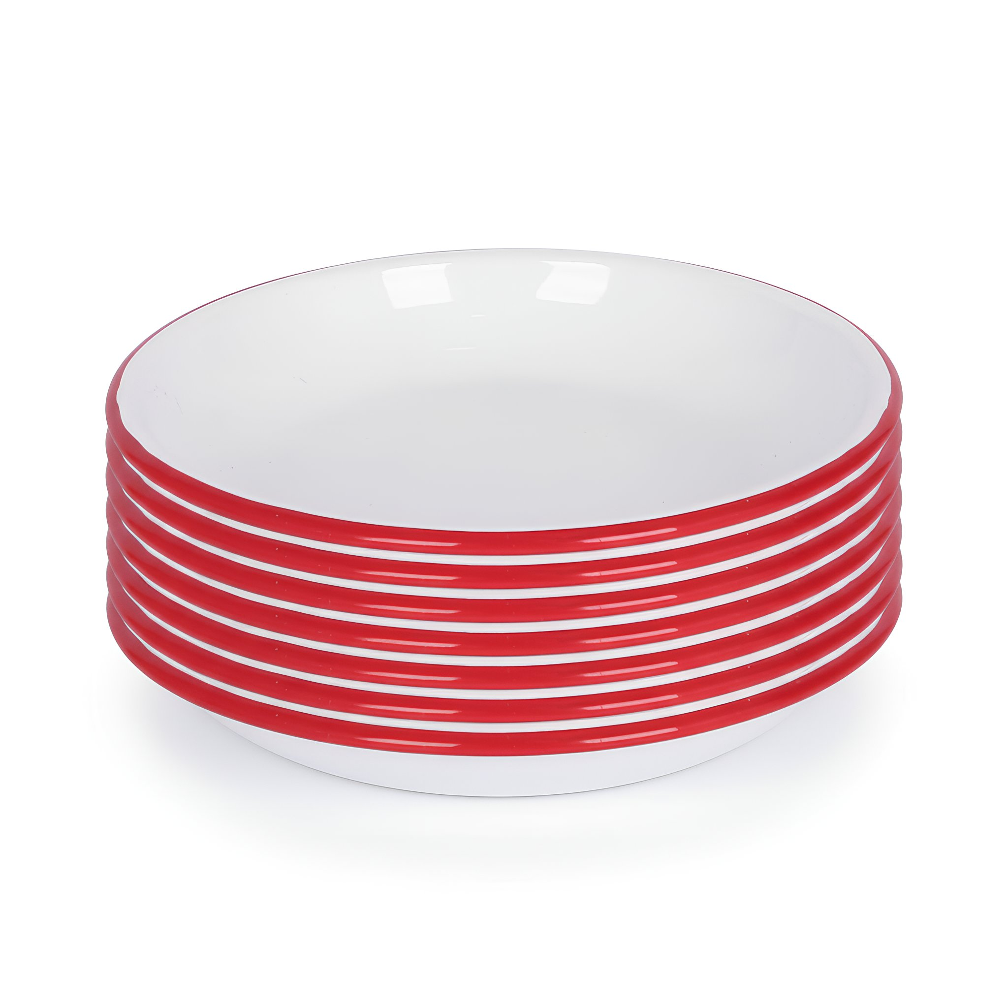 White Enamel Pasta Bowls - 20cm - Red - Pack of 6