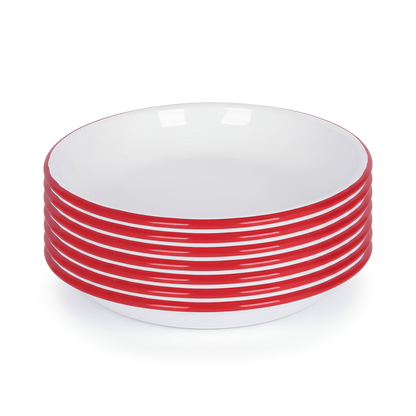 White Enamel Pasta Bowls - 20cm - Red - Pack of 6