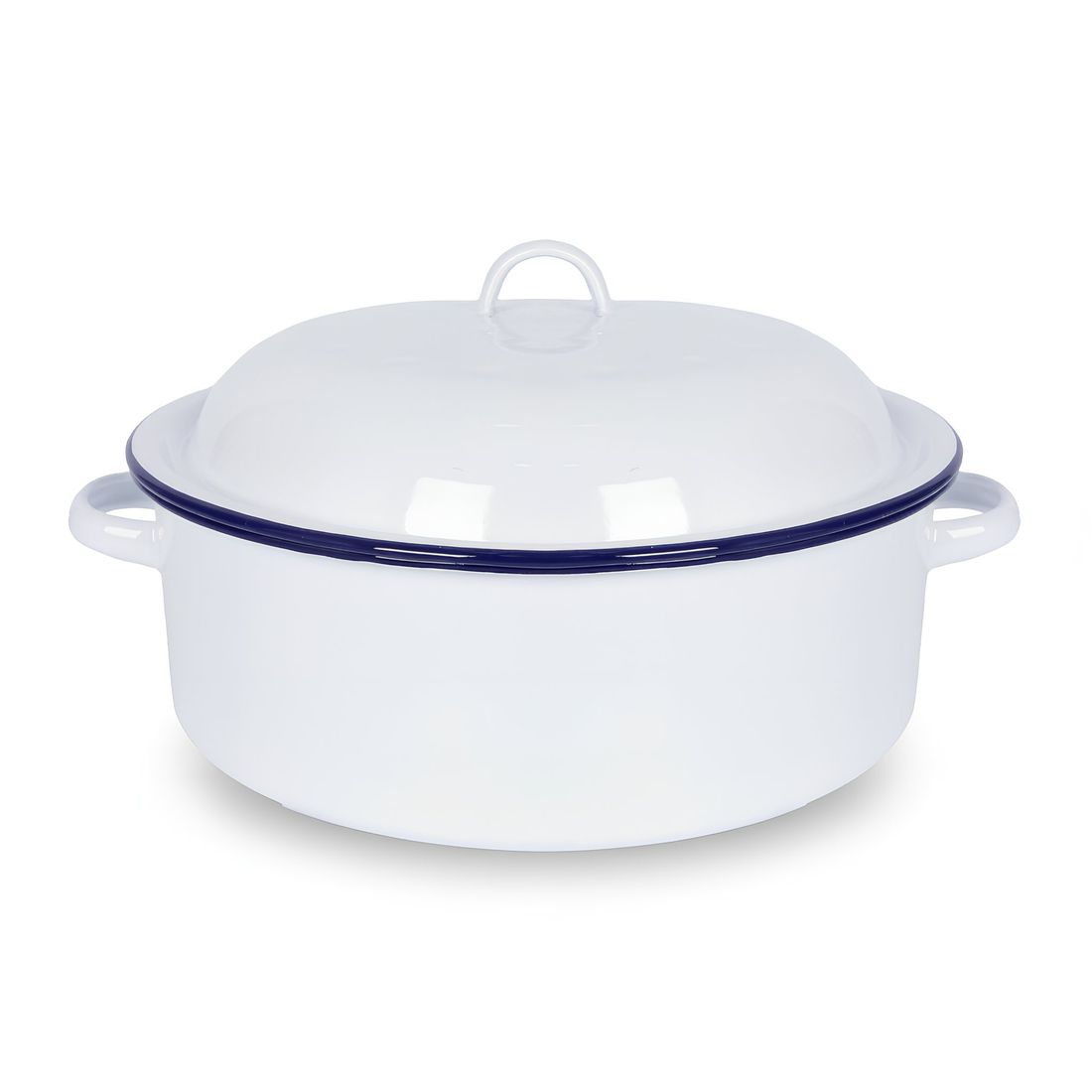 White Round Enamel Roaster - 30cm - Blue