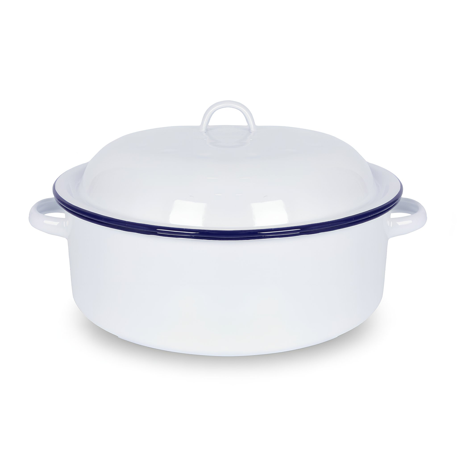 White Round Enamel Roaster - 30cm - Blue