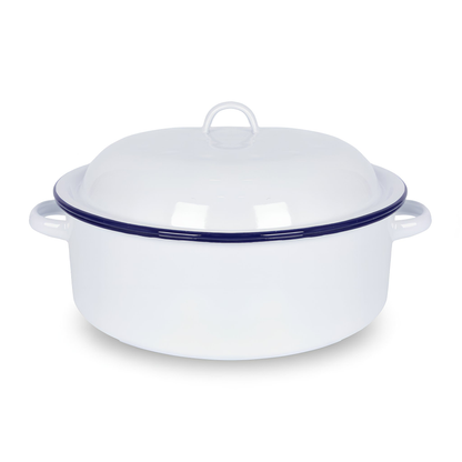 White Round Enamel Roaster - 30cm - Blue