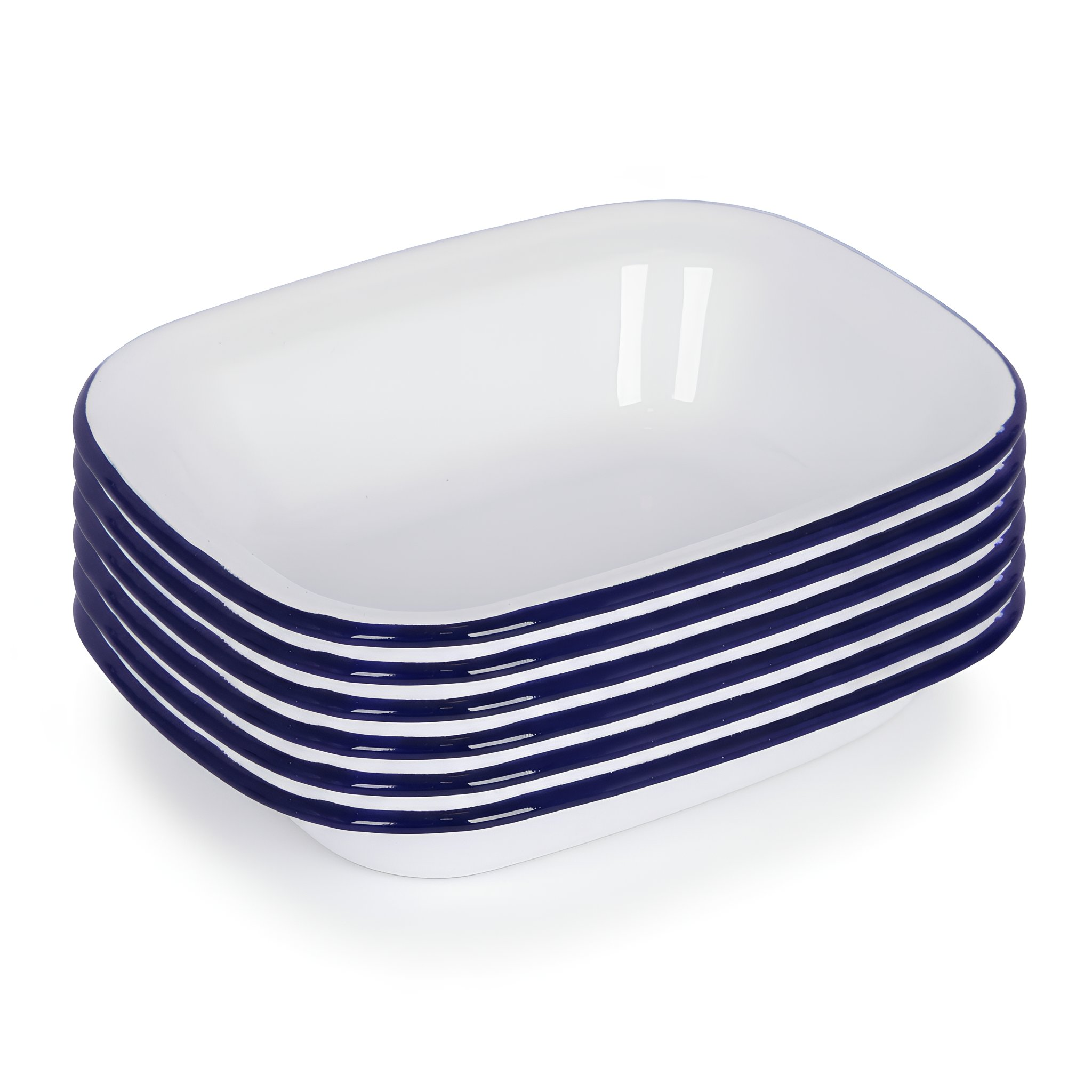 White Enamel Pie Dishes - 22 x 16.5cm - Blue - Pack of 6