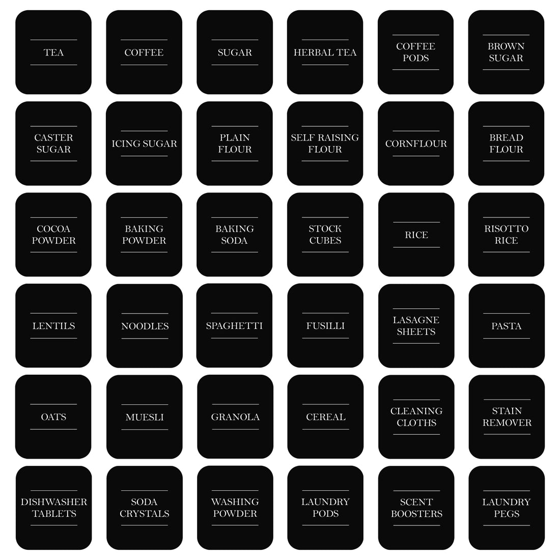 Black Storage Jar Labels - Pack of 36 Labels
