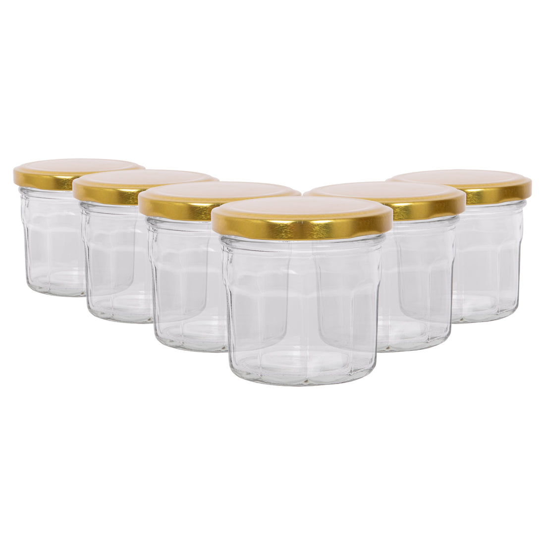130ml Octagonal Glass Jam Jars with Gold Lids - Pack of 6
