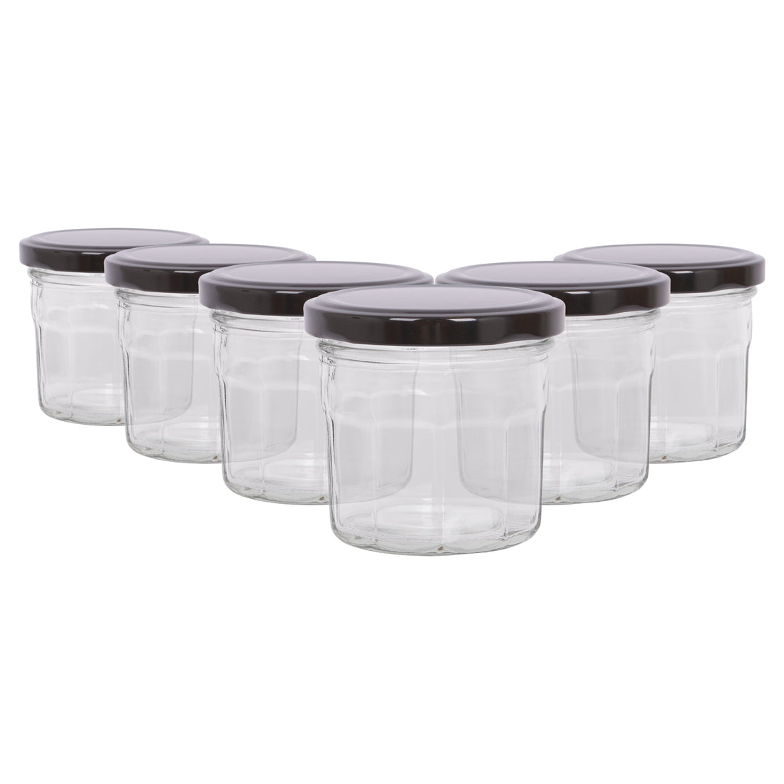 130ml Octagonal Glass Jam Jars with Black Lids - Pack of 6