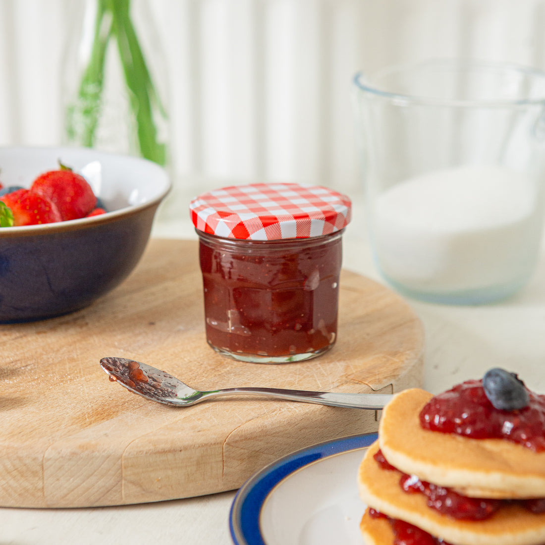 130ml Octagonal Glass Jam Jars with Red Gingham Lids - Pack of 6