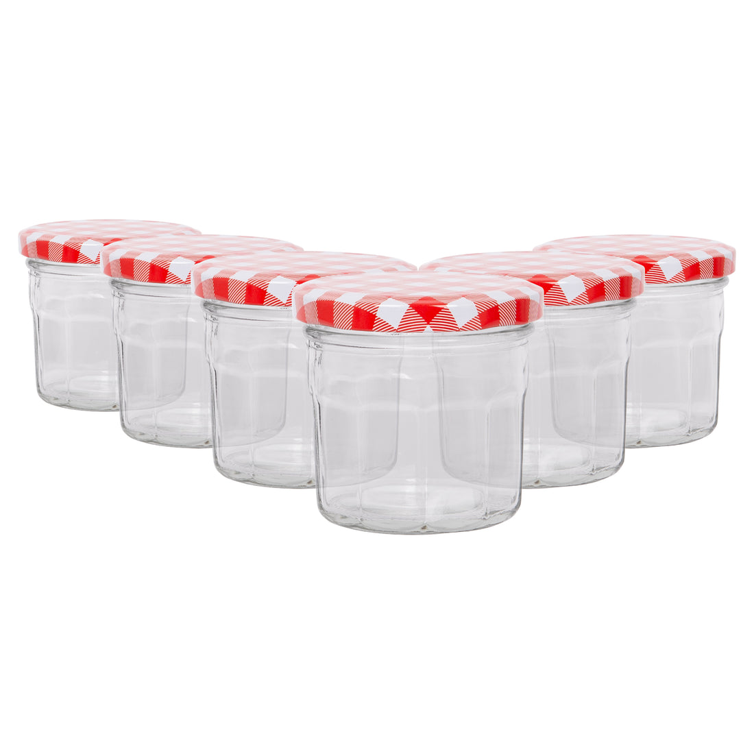 130ml Octagonal Glass Jam Jars with Red Gingham Lids - Pack of 6