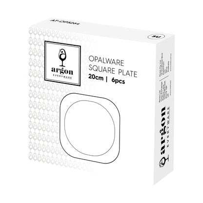 Square Opalware Dessert Plates - 20cm - White - Pack of 6