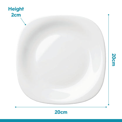 Square Opalware Dessert Plates - 20cm - White - Pack of 6