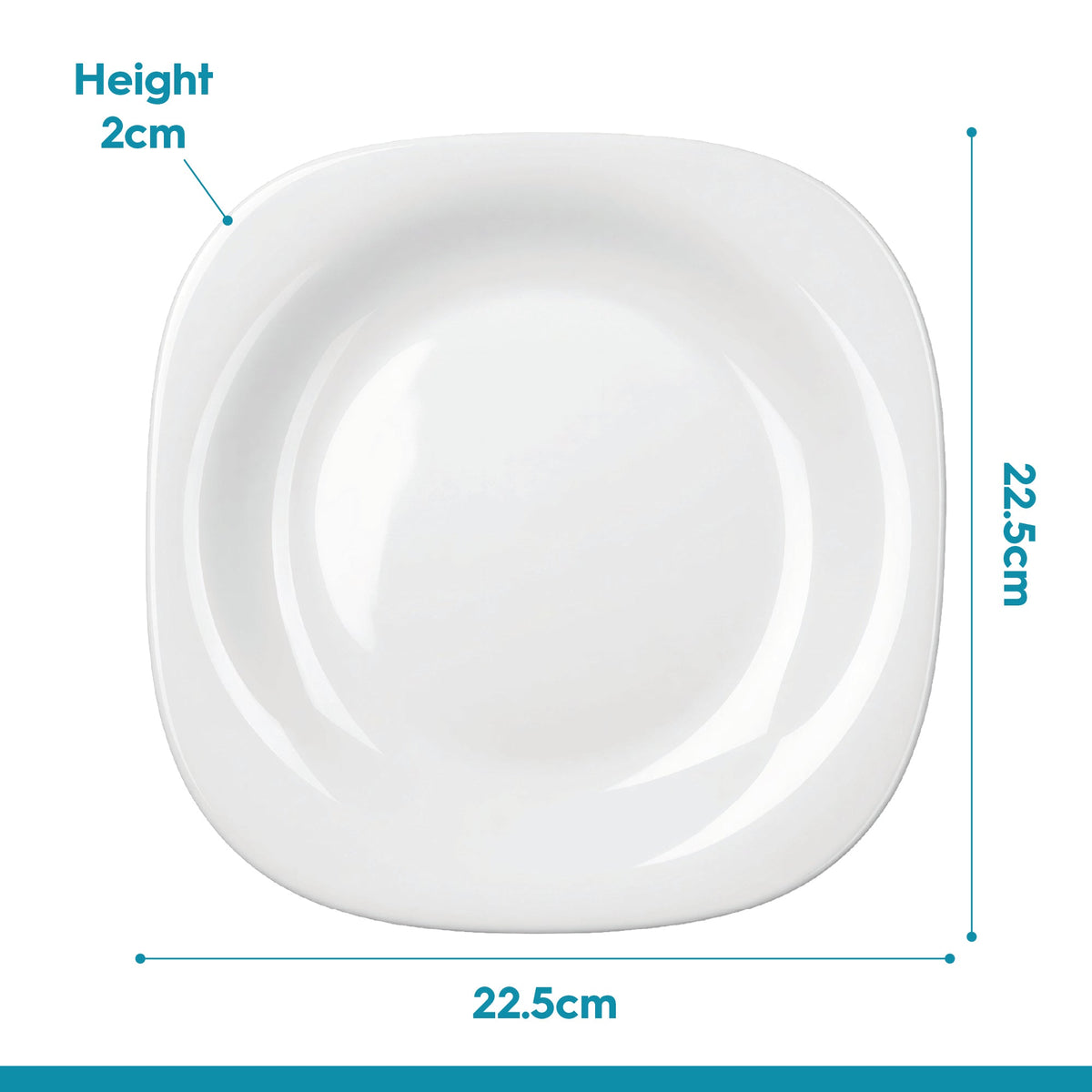 Square Opalware Buffet Dinner Plates - 22.5cm - White - Pack of 6