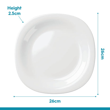 Square Opalware Dinner Plates - 26cm - White - Pack of 6