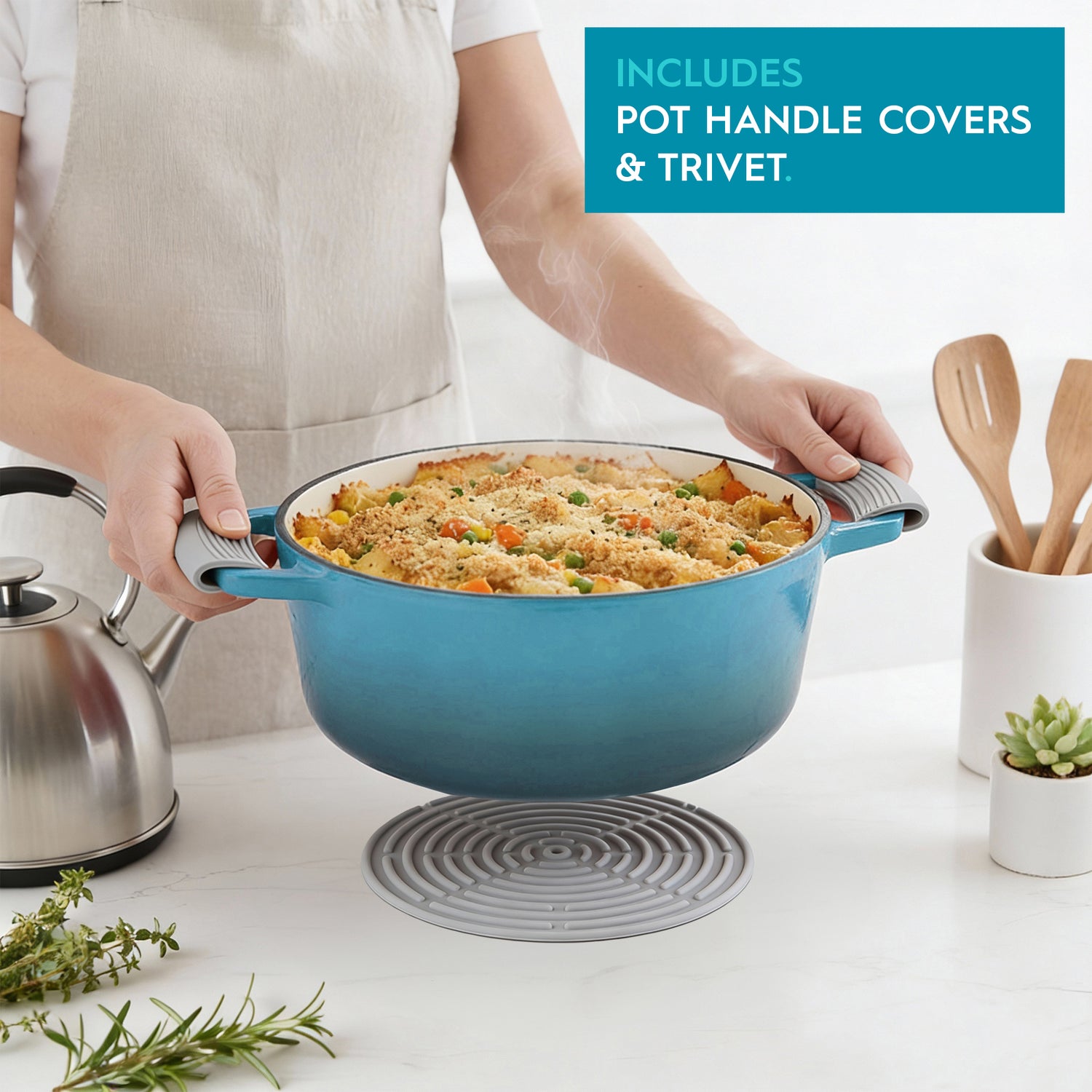 2.8L Teal Ombre Round Cast Iron Casserole Dish