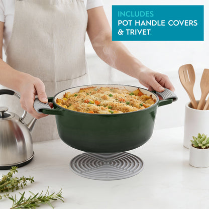 4.5L Dark Green Cast Iron Casserole Dish