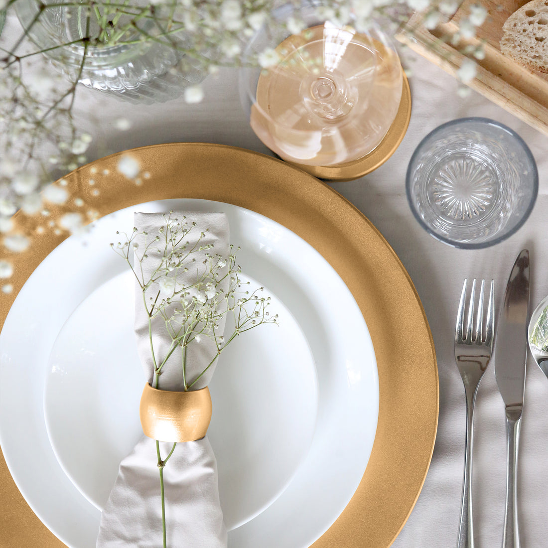 Gold 18-Piece Metallic Melamine Charger Plate, Coaster &amp; Napkin Ring Set