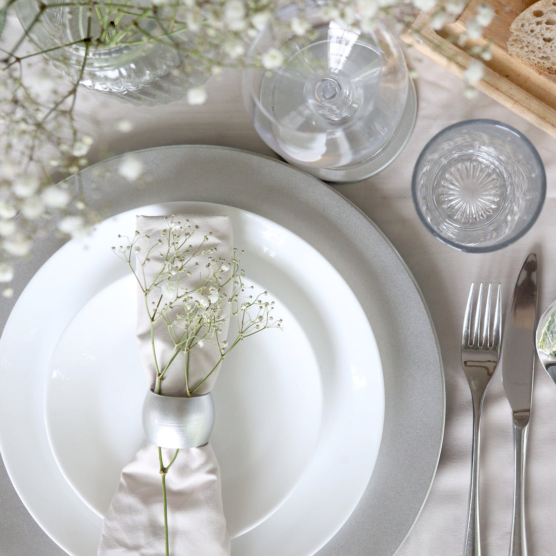 Silver 18-Piece Metallic Melamine Charger Plate, Coaster &amp; Napkin Ring Set
