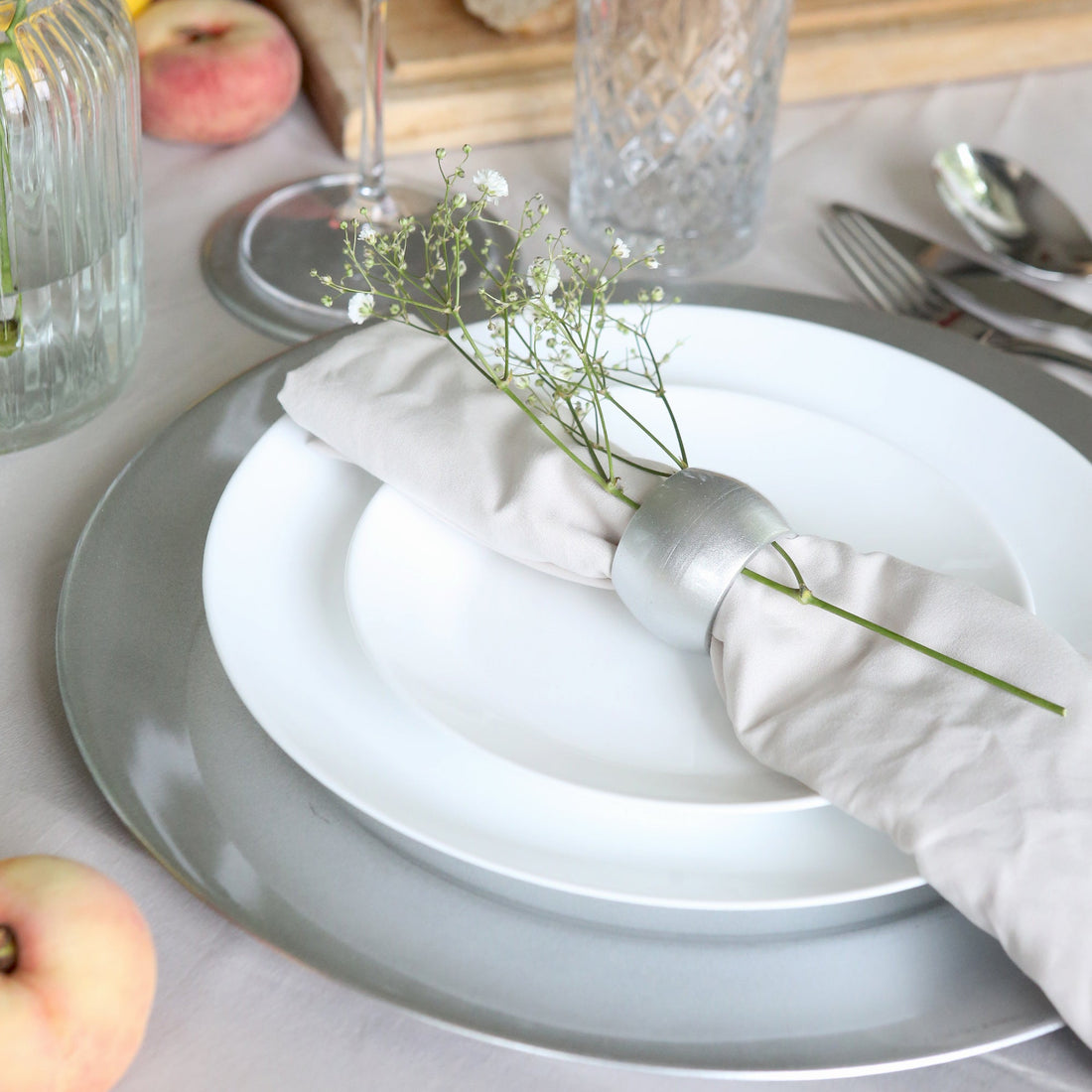 Metallic Silver Melamine Napkin Rings - Pack of Six