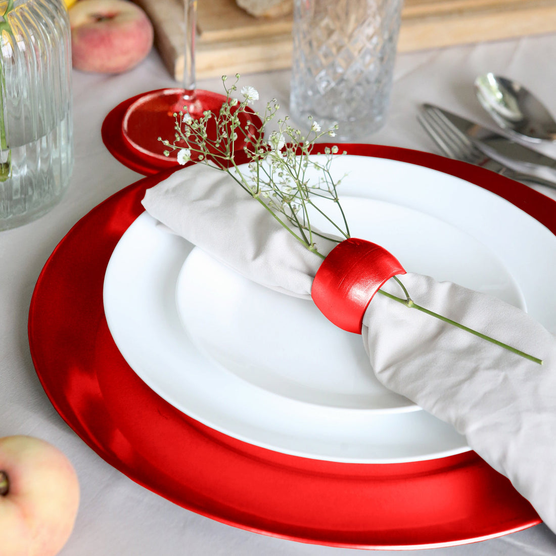 Metallic Red Melamine Napkin Rings - Pack of Six