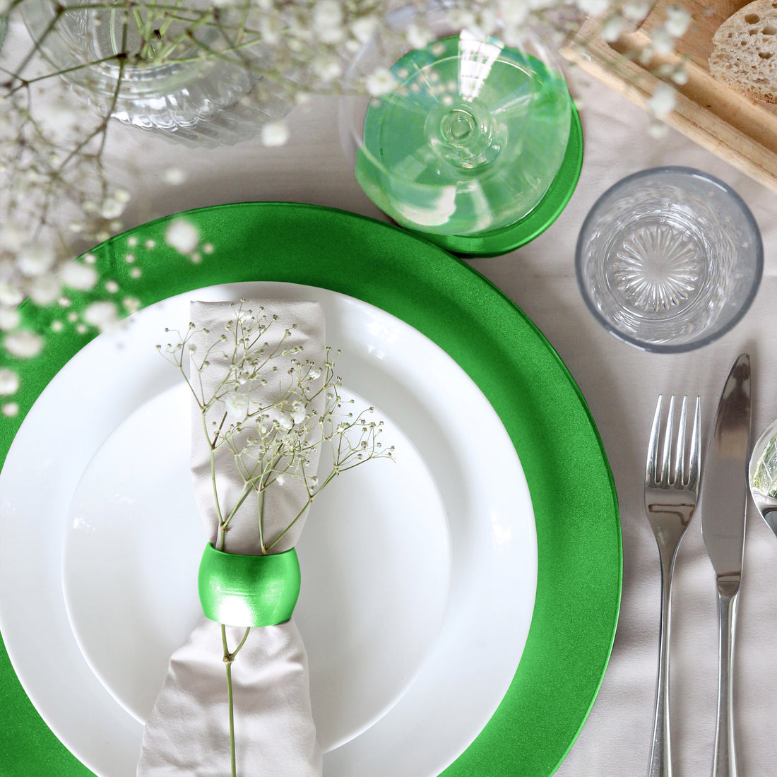 Green 12-Piece Metallic Melamine Charger Plate &amp; Coaster Set