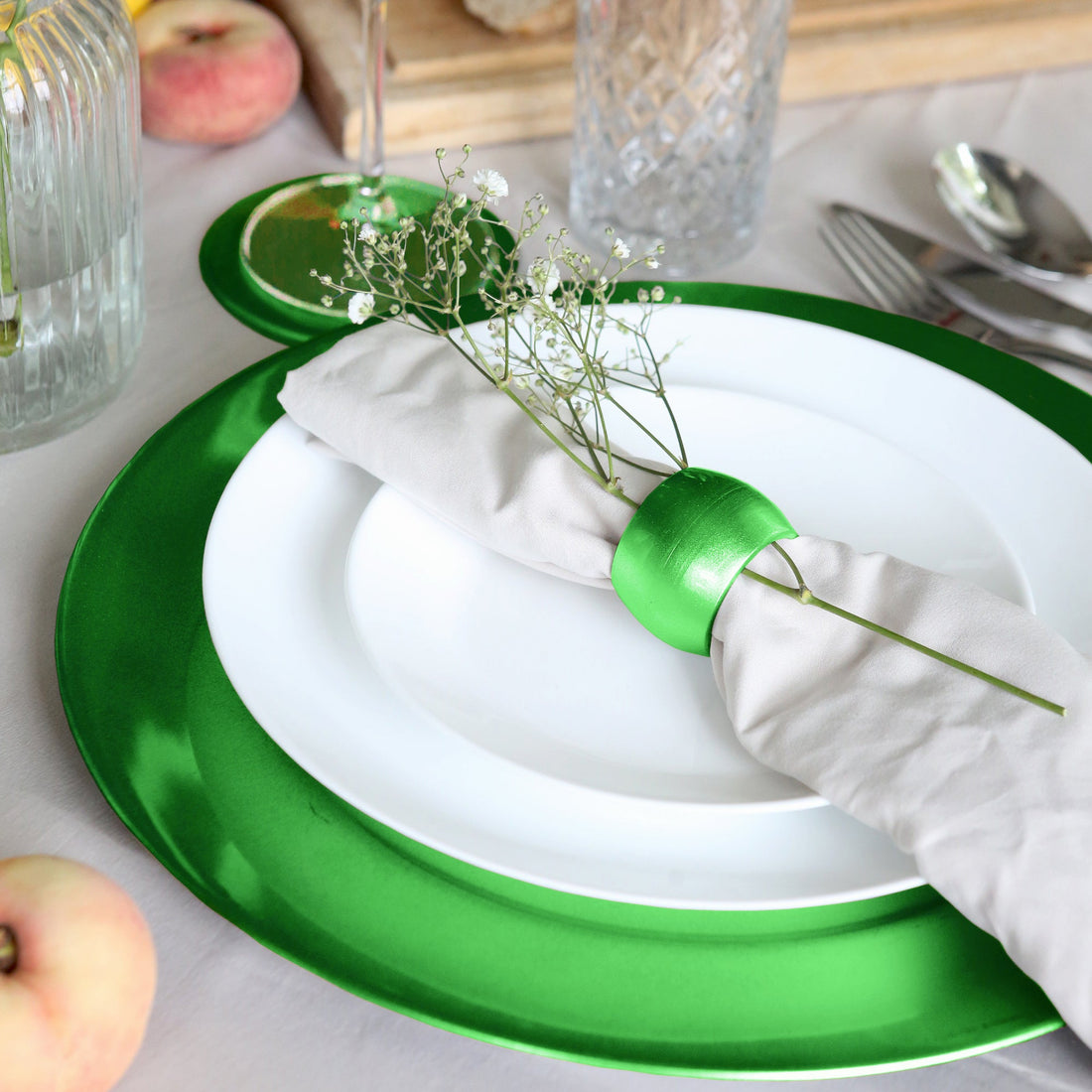 Metallic Green Melamine Napkin Rings - Pack of Six