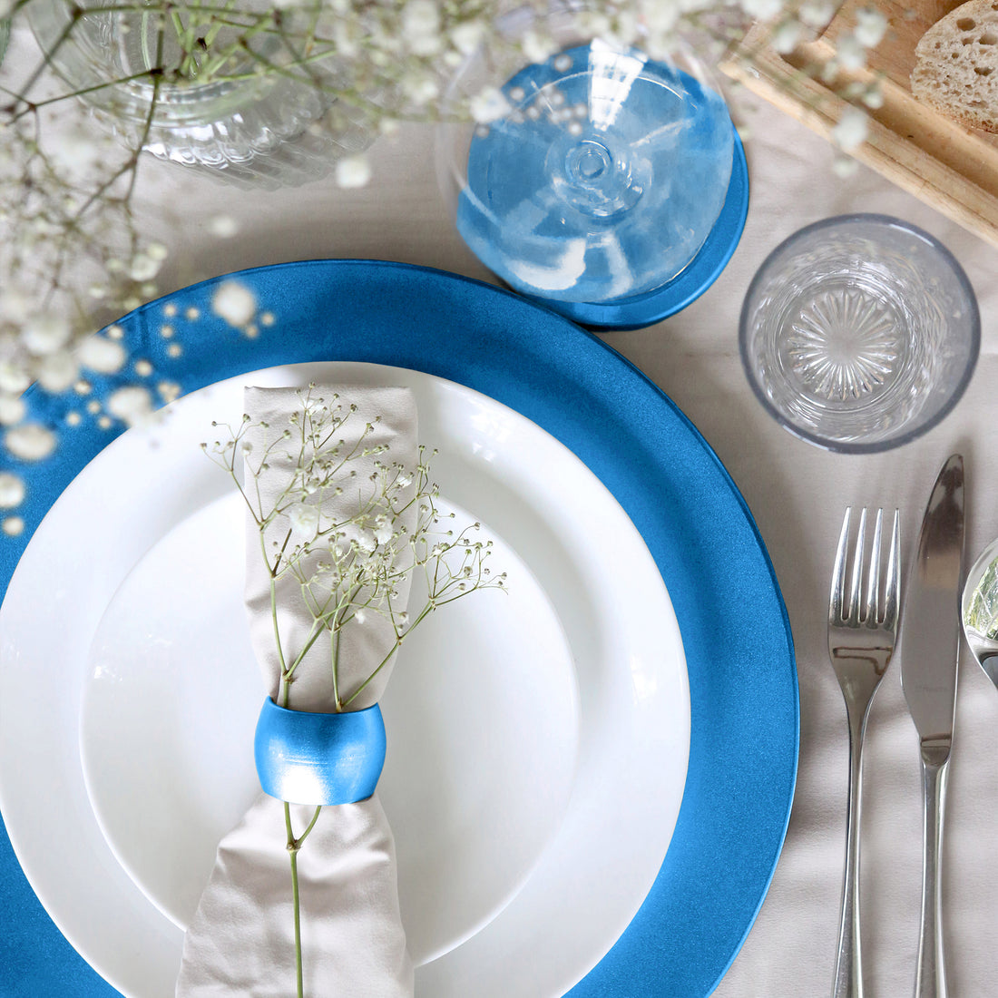 Blue 33cm Metallic Melamine Charger Plates - Pack of 6