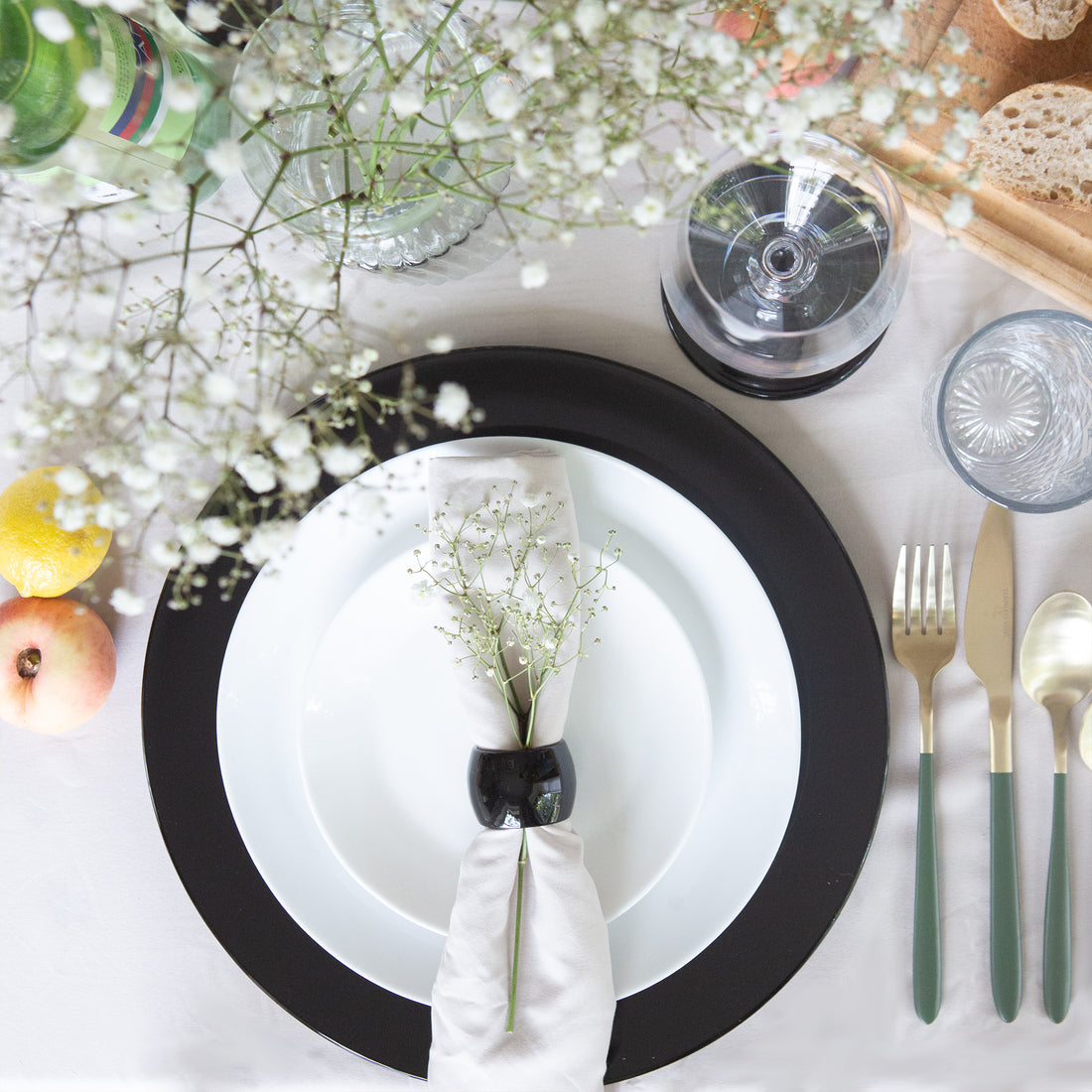 Black 12-Piece Metallic Melamine Charger Plate &amp; Coaster Set