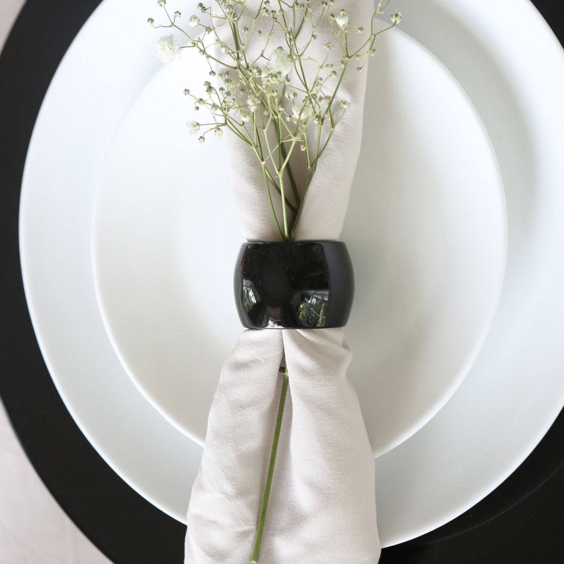 Metallic Black Melamine Napkin Rings - Pack of Six