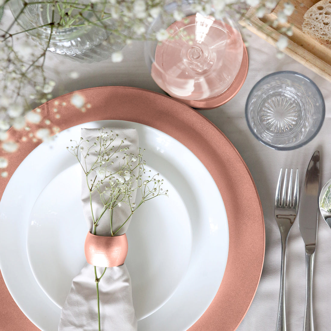 Rose Gold 33cm Metallic Melamine Charger Plates - Pack of 6