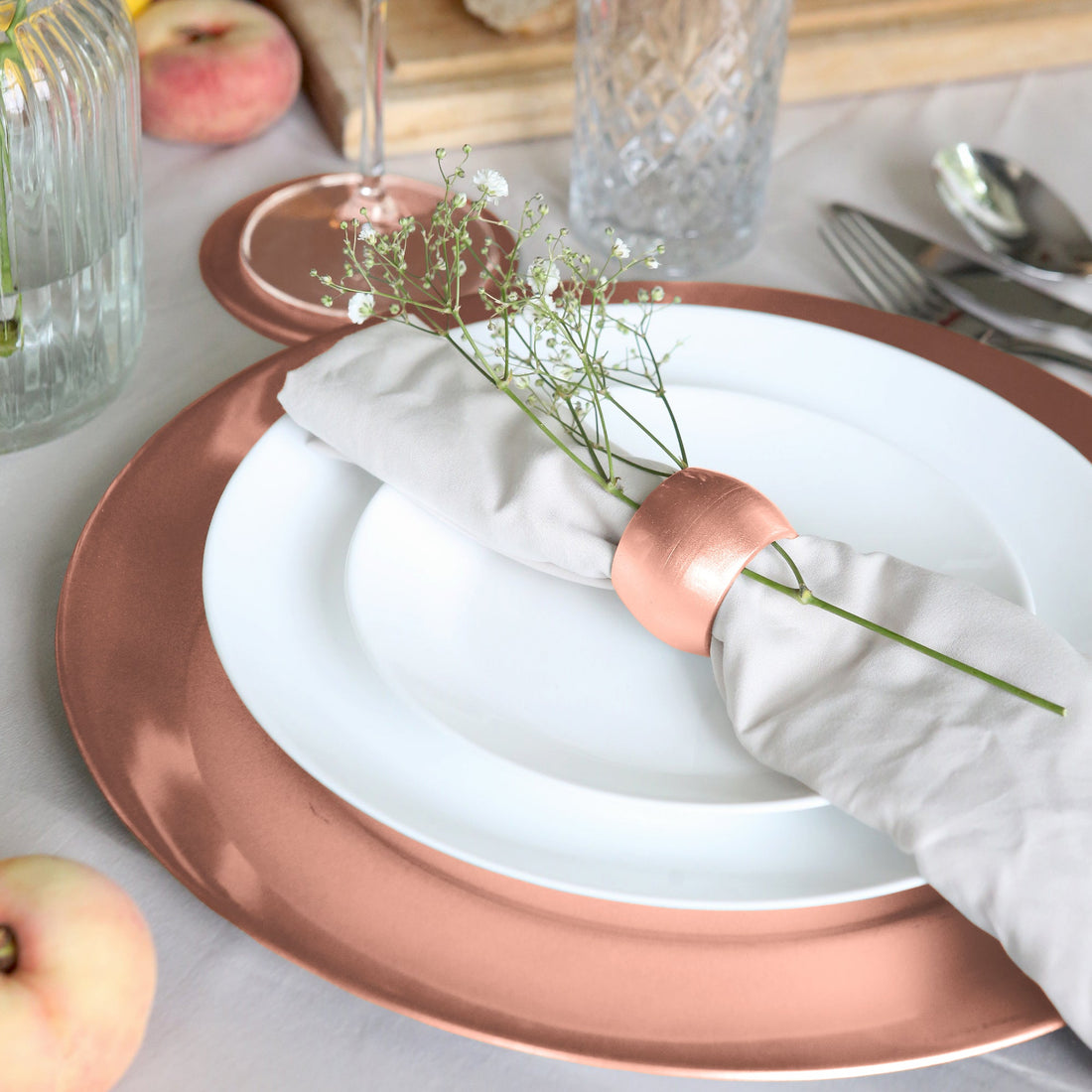 Metallic Rose Gold Melamine Napkin Rings - Pack of Six