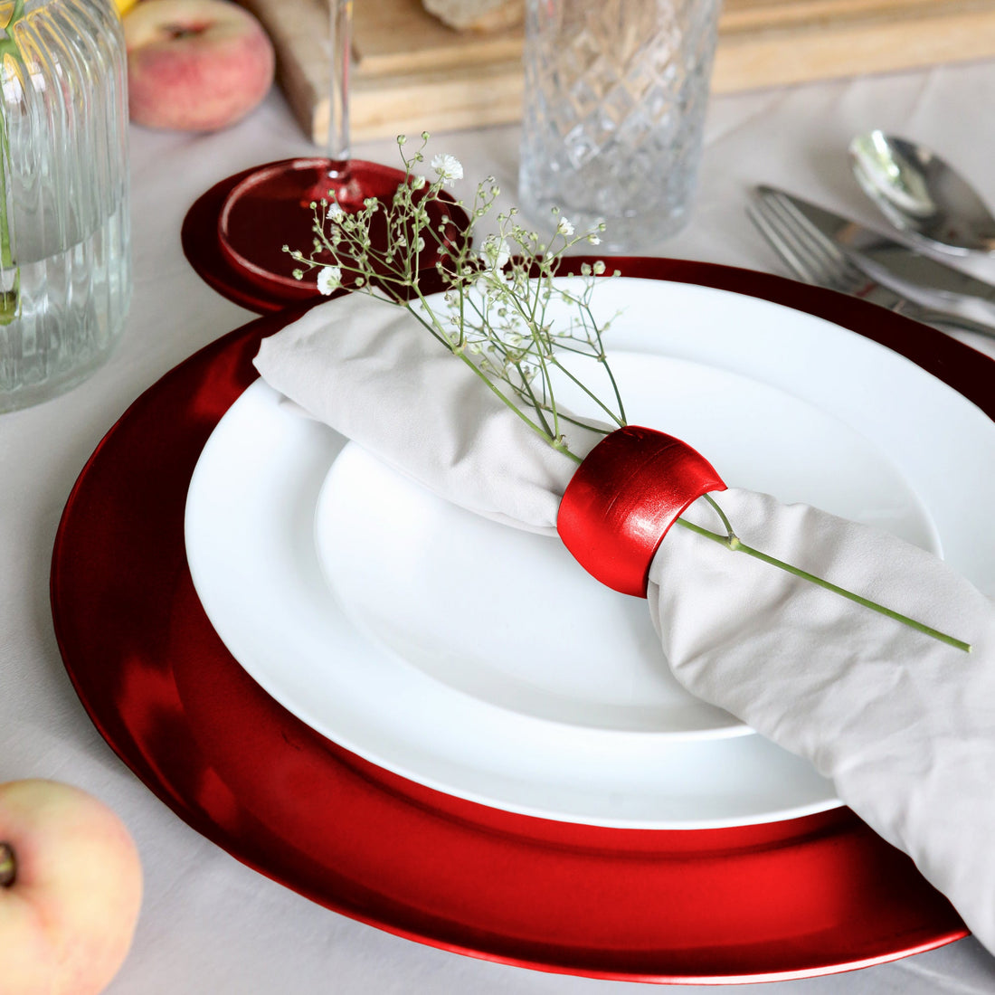 Metallic Dark Red Melamine Napkin Rings - Pack of Six