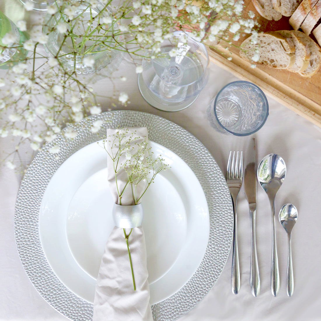 Silver 33cm Hammered Melamine Charger Plates - Pack of 6