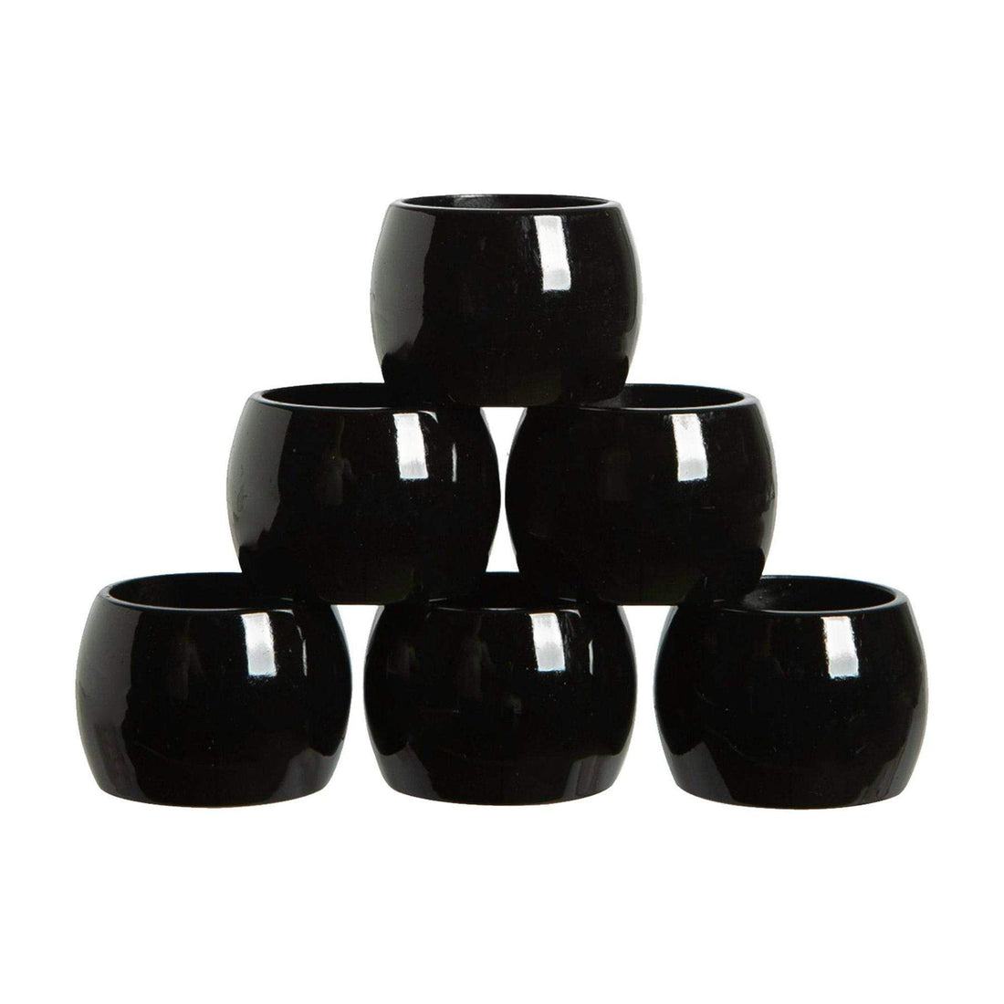 Metallic Black Melamine Napkin Rings - Pack of Six